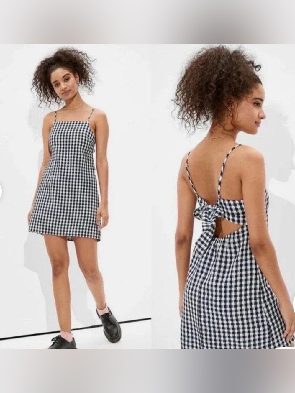 American Eagle Outfitters Black & White Gingham Tie-Back Mini Dress